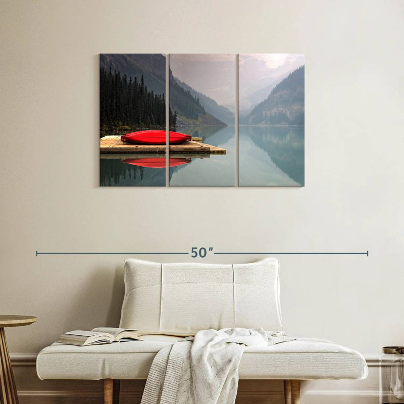 Mountain Lake Kayak Wall Art Multi Piece Canvas Print, H 24 po x l 38 po x P 1,25 po