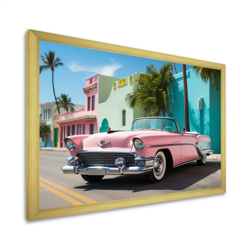 «Miami Miami Cadillac II», art mural sur toile Miami, Cadre doré simple, H 24 po x l 32 po x P 1 po