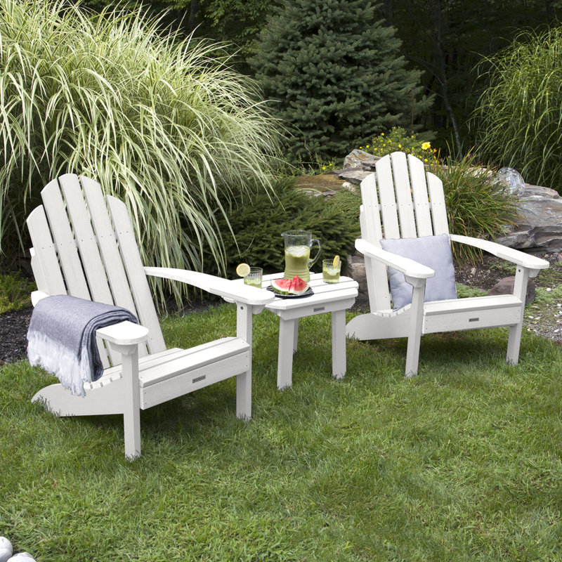 Anette Outdoor Adirondack Chair With Table, White