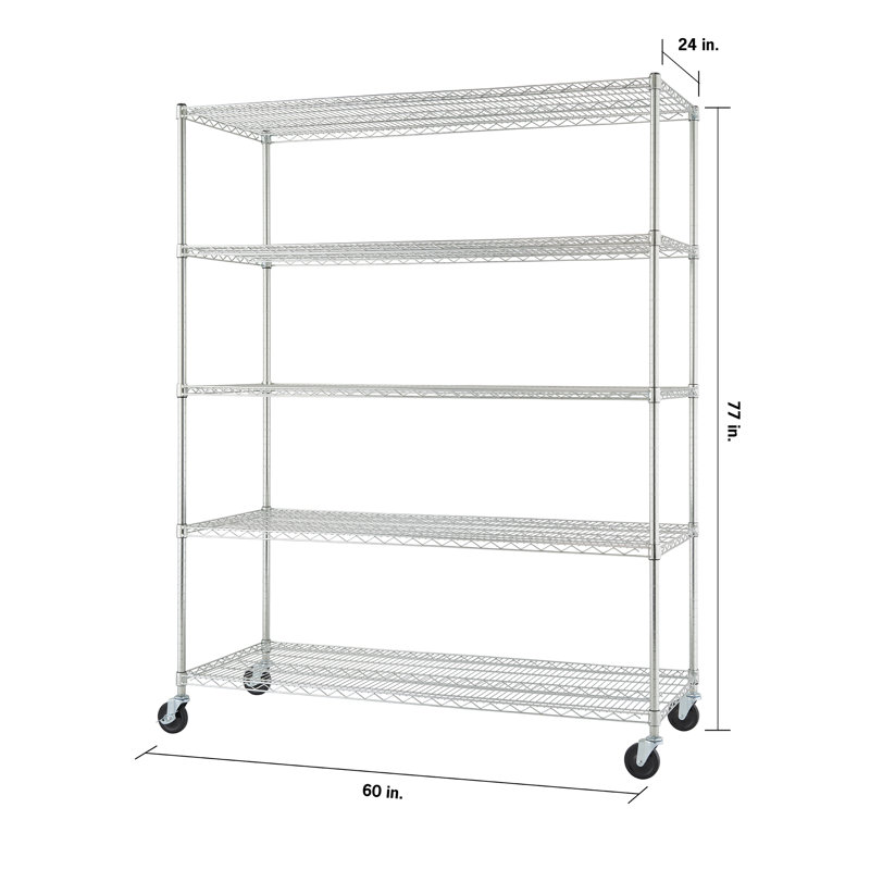 TRINITY EcoStorage 5-Tier NSF Rolling Steel Wire Shelving Unit w/ Wheels (60 in. W x 24 in. D), Chrome