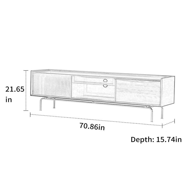 Meuble télé en bois massif noir classique, 70.86"