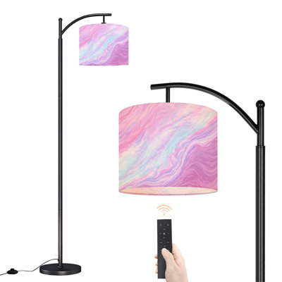 Arc Floor Lamp with Adjustable Lampshade Pink purple marble swirl abstract Standing Lamp 3 Color Temperatures Dimmable Tall Pole Lamp with Foot Switch for Bedroom