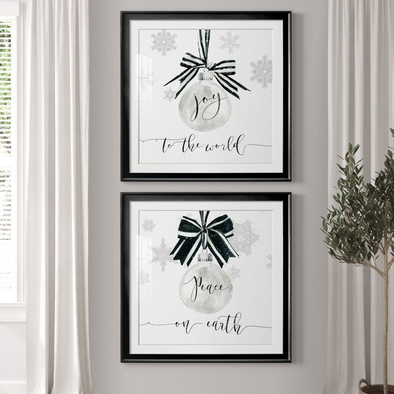 " Joy Ornament " 2 - Pieces, 30.5" H x 30.5" W x 1" D, Black Framed Paper, White