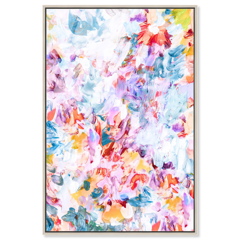 Blooming Peach and Lilac Canvas Abstract Print by Oliver Gal, 37"H x 25"W, Silver Frame