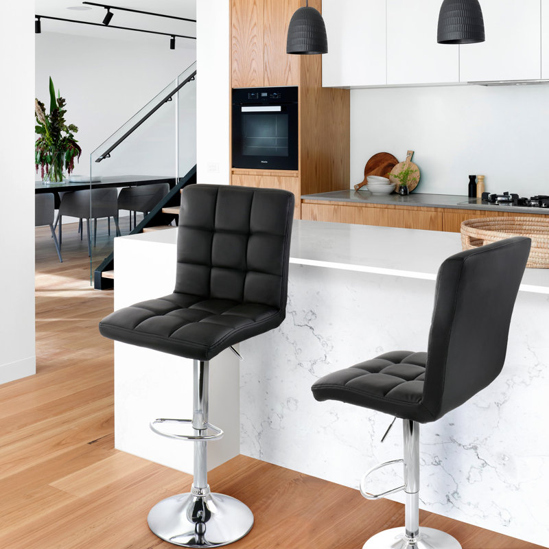Jaretssi Swivel Upholstered Adjustable Height Counter Stool with Metal Frame, Black