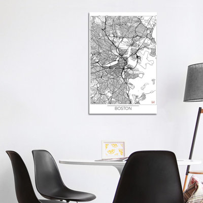 Boston Minimal Urban Blueprint Map 1 Piece Wrapped Canvas Wall Art