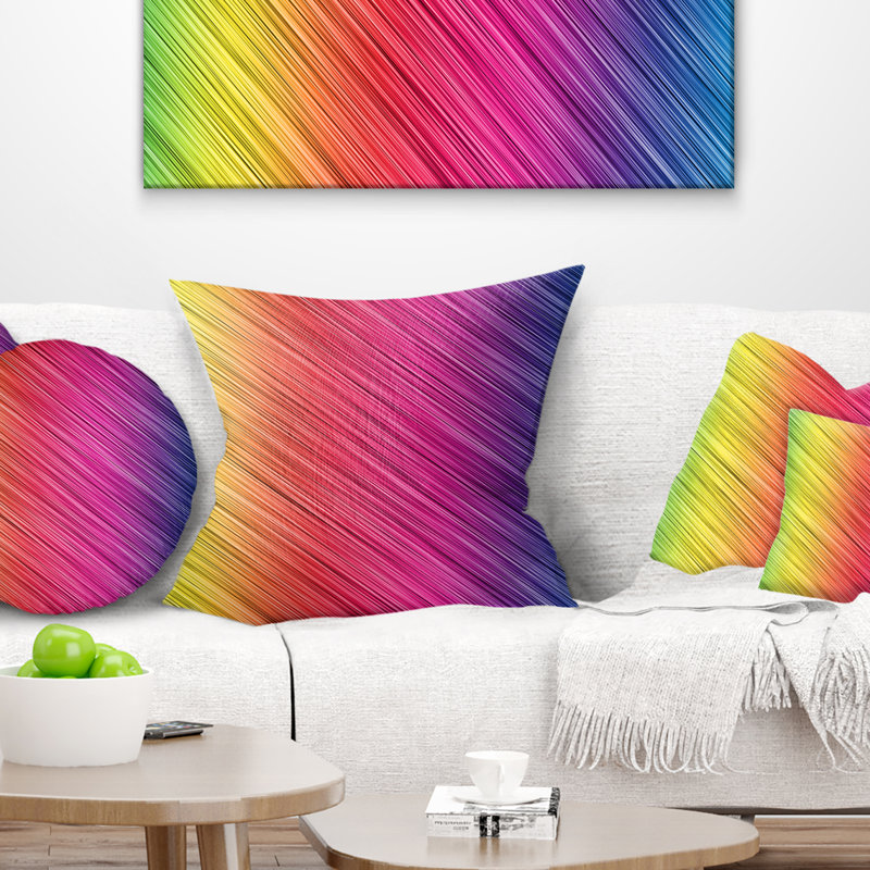 Lignes multicolores néon incandescent - Coussin imprimé abstrait, 16 po x 1 po, Carré