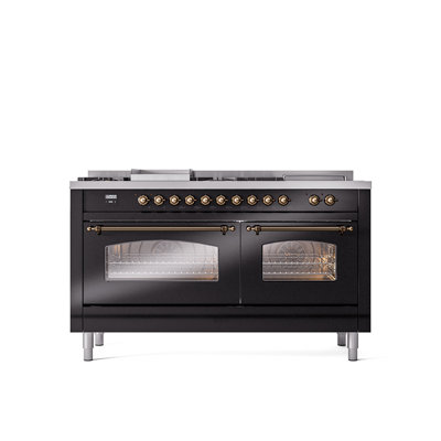 ILVE Nostalgie II 60 Dual Fuel Range, 5 Burners, Griddle, Frenchtop