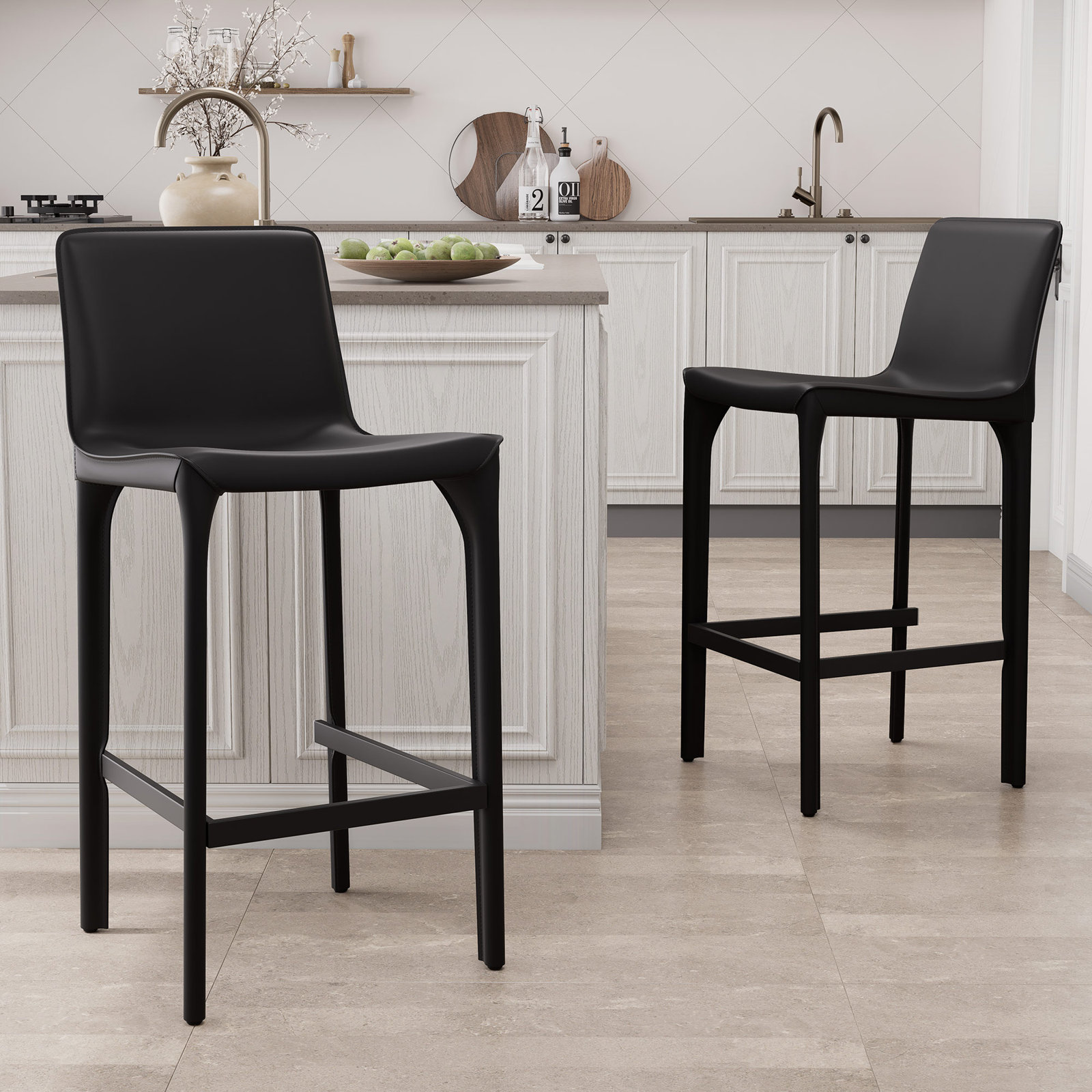 Vannes Vegan Leather Barstool, Black, 2