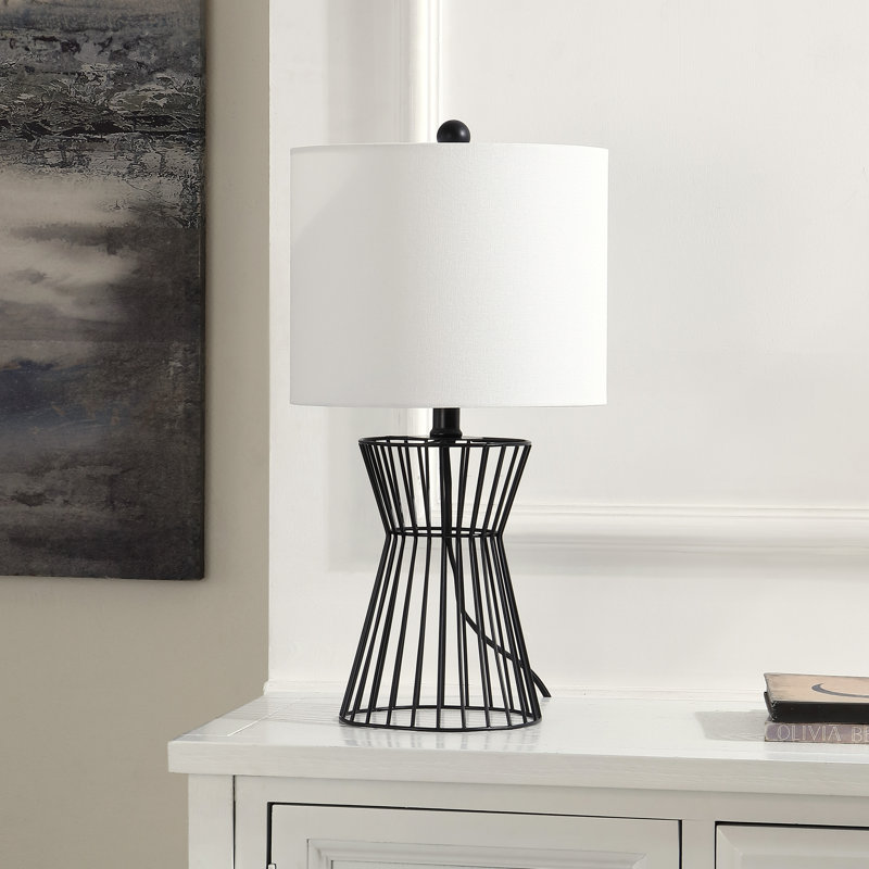 Rayna 19.5 Inch Black Iron Table Lamp with White Drum Shade
