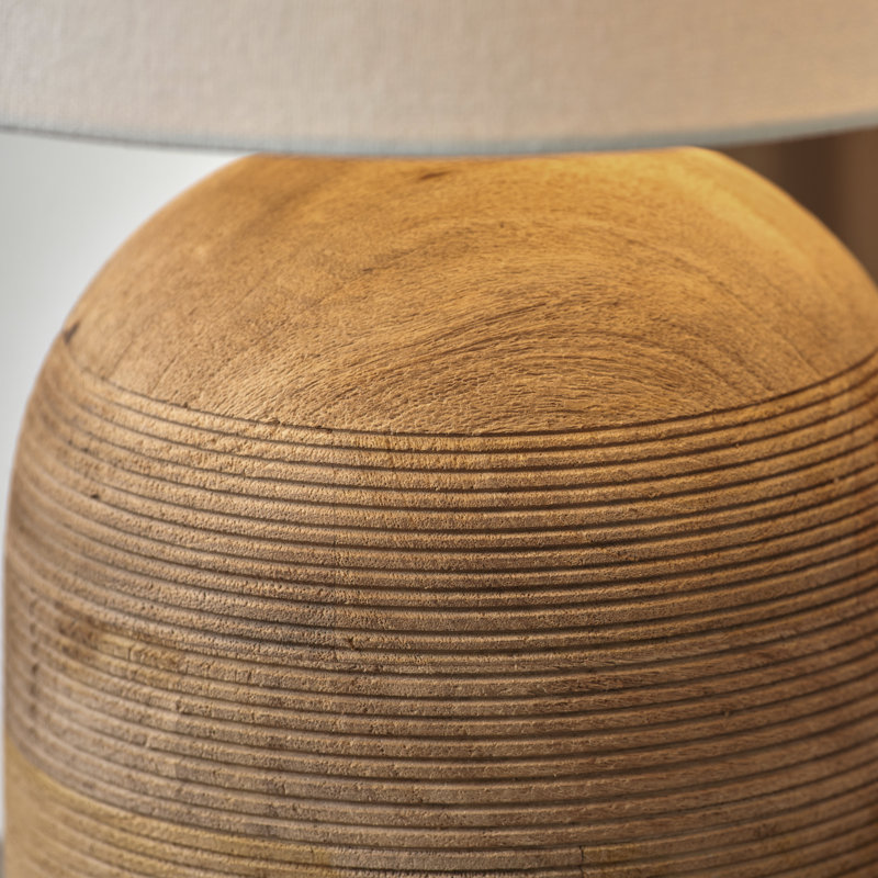 Wood Table Lamp, White, Brown, 18.11" H x 13.78" W x 13.78" D