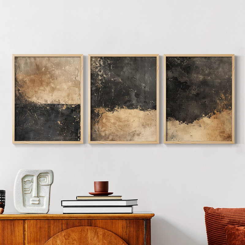 Abstract  Series  CXIV  -Set Of 3 Framed Giclee Prints -Ready to Hang, Encadré naturel, H 14 po x l 11 po