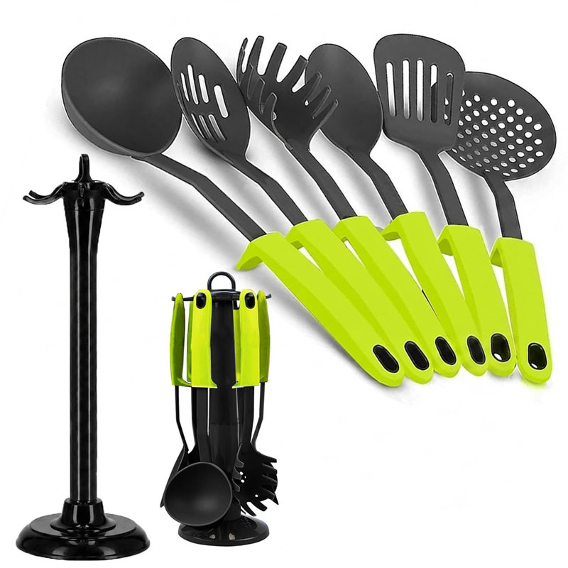 7 Pieces Nylon Kitchen Cooking Utensil Set with Rotating Holder