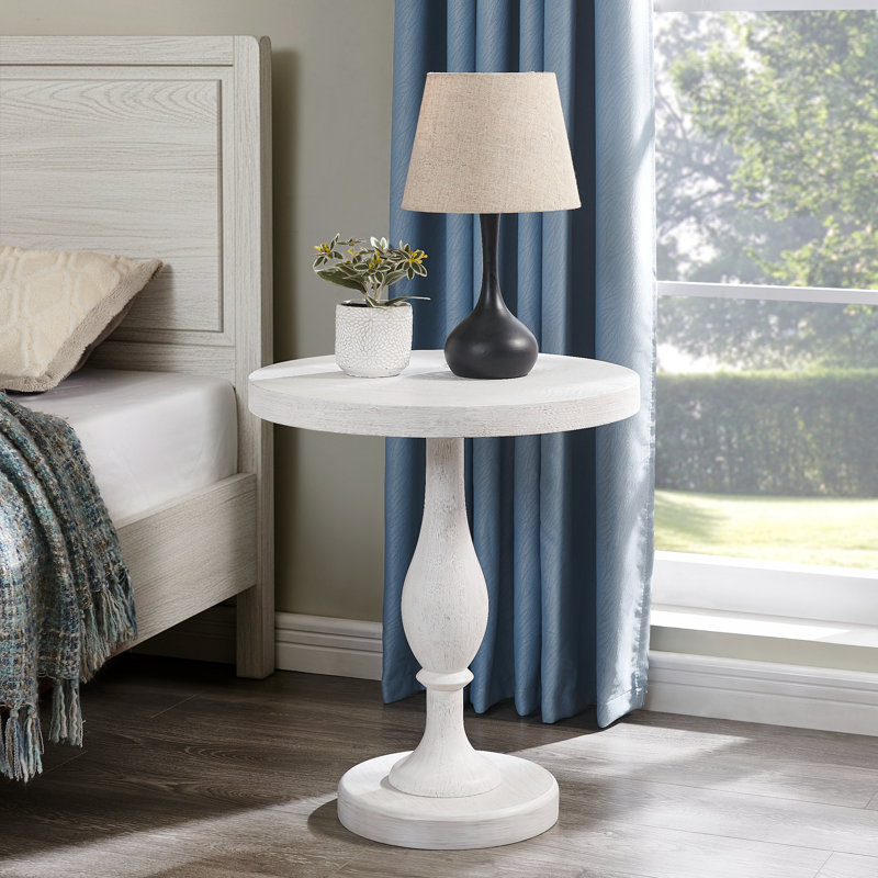  Solmere 22" Round Wood Pedestal End Table, White, White