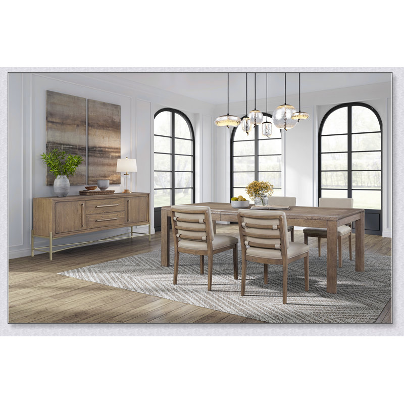 Table de salle à manger extensible en placage d'orme avec rallonge amovible, idéale pour les réunions de famille et une décoration intérieure moderne.
