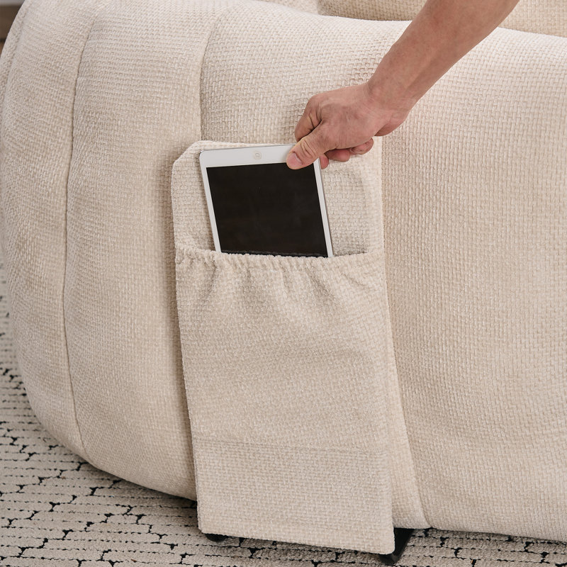 Oversized Chaise Lounge – Compression- Chenille Chair, Beige