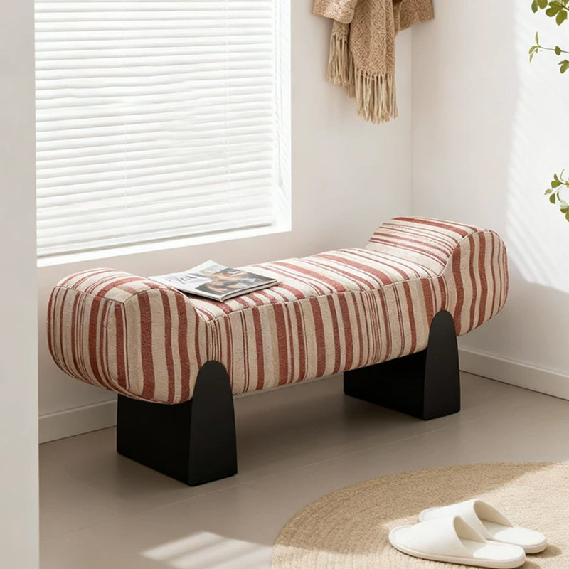 Banc rembourré rouge en bois massif, Rouge