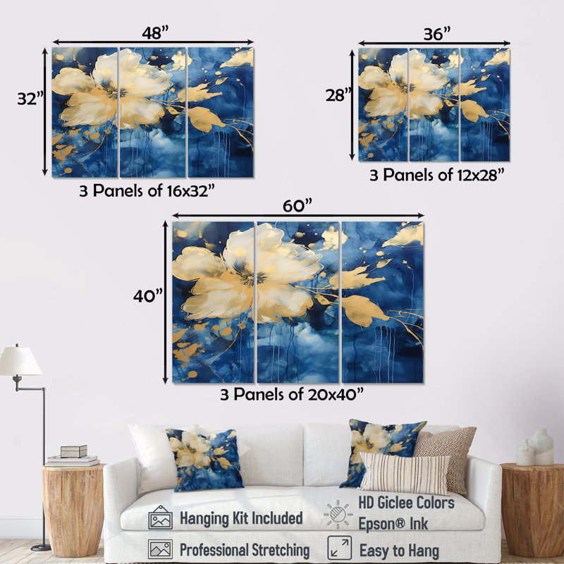 «Xandra - Buttercups», ensemble d'art mural, Toile tendue, H 32 po x l 48 po x P 1 po