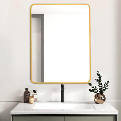 Miroir mural 24 x 32 pouces pour salle de bain - Verre 4 mm, alliage d'aluminium rouille, conception incassable et crochets renforcés