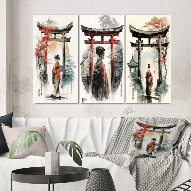«Asian femelle», 3 pièces sur toile, Toile tendue, H 20 po x l 36 po