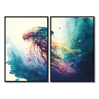 Colorful Deepsea Jellyfish V  Blue Art Prints On Canvas