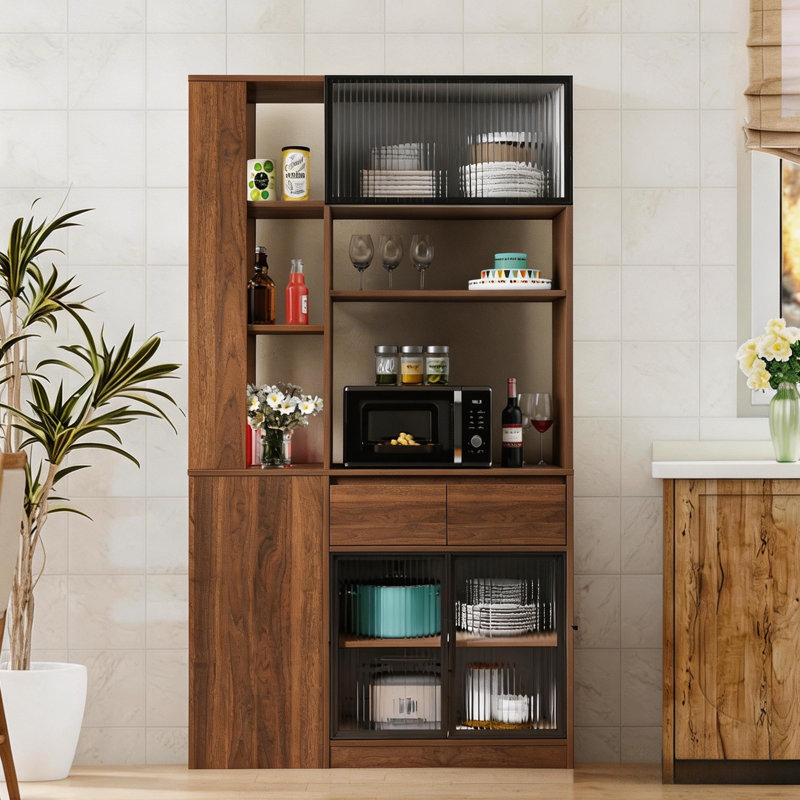 71"H Freestanding Pantry Cabinet for Kitchen, Hallway & Living Room, Walnut