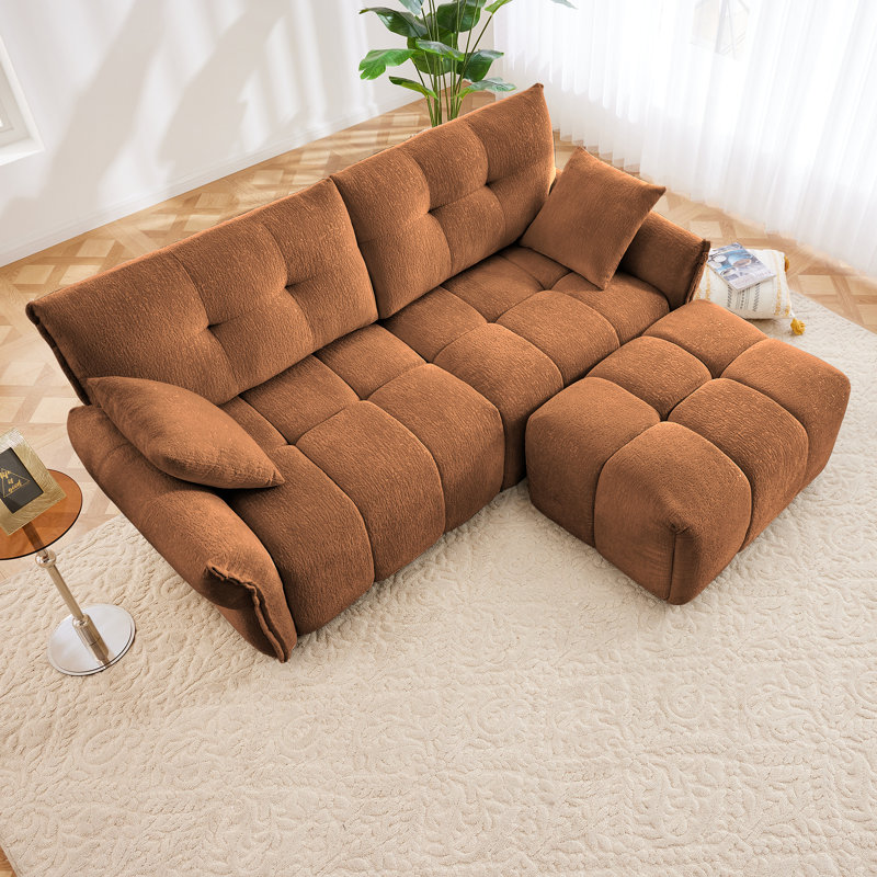 Canapé en chenille 2 places avec repose-pieds, H 35,4 po x l 78,7 po x P 33,4 po, Orange, 2