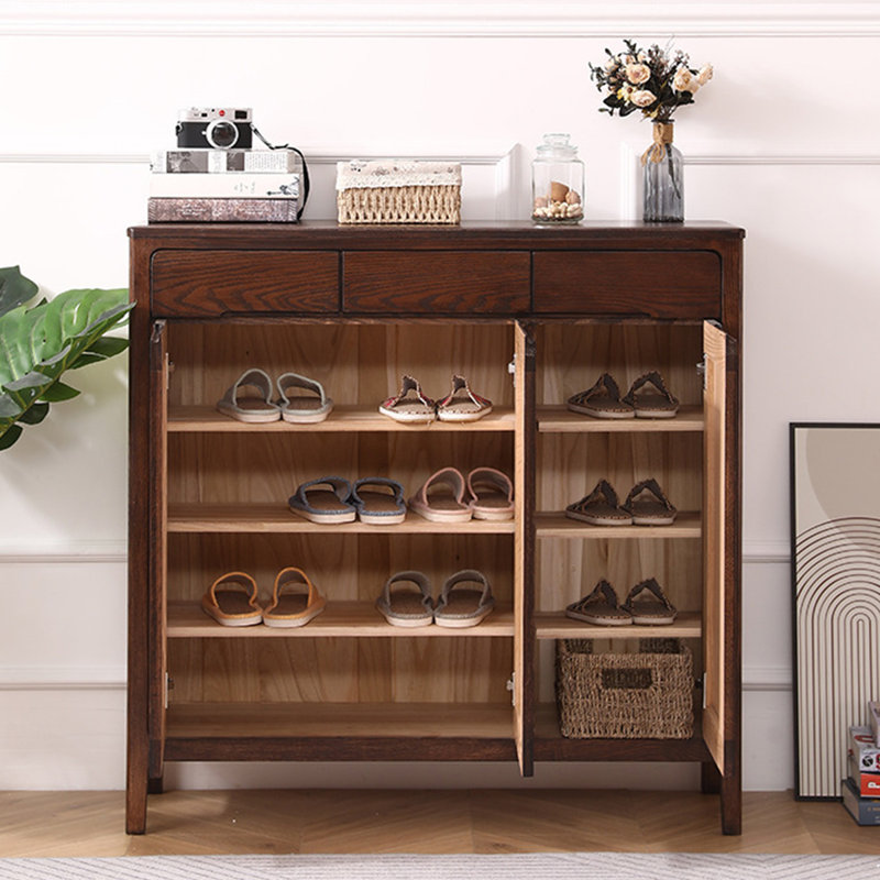Nut-brown Solid Wood Shoe Storage Bench, Nut Brown