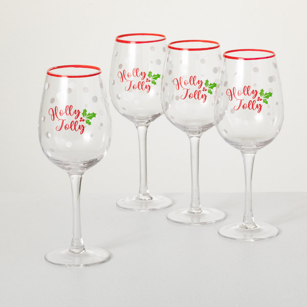 4 NEW LENOX HOLIDAY Wine Cocktail Glasses 14oz Winter Holly