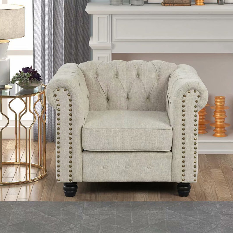 Fauteuil en velours de 38,5 po de largeur Aashif, Lin beige