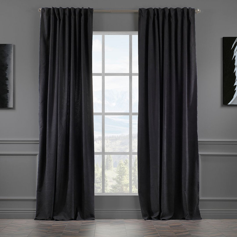 Blackout Thermal with Liner Extra Long & Extra Wide Decorative Curtain Single Panel, 140cm Width x 265cm Drop, Black