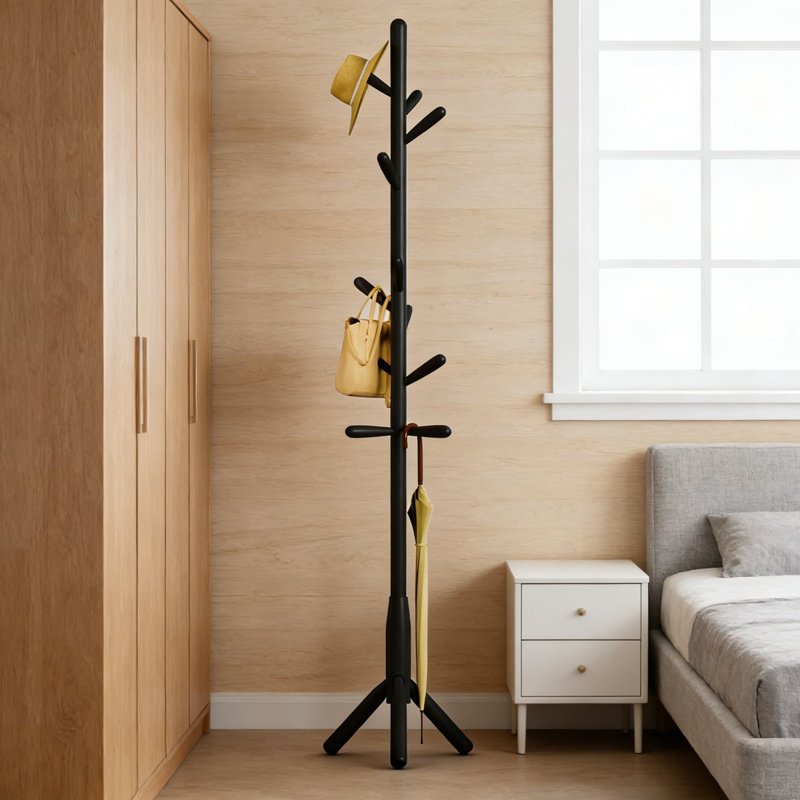 Freestanding Tree-Shaped Coat Rack With 11 Hooks, Solid Wood Construction And Adjustable Height For Bedroom, Office, Or Entryway Organization
