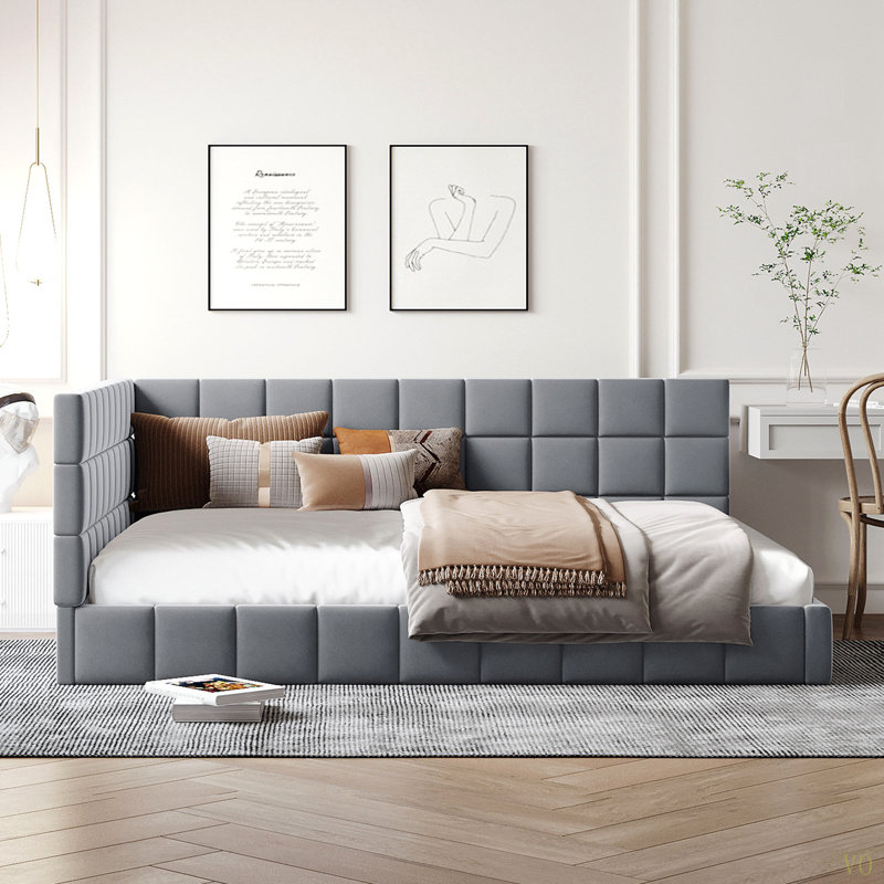 Full Size Upholstered Daybed/Sofa Bed Frame, Velvet, Gray