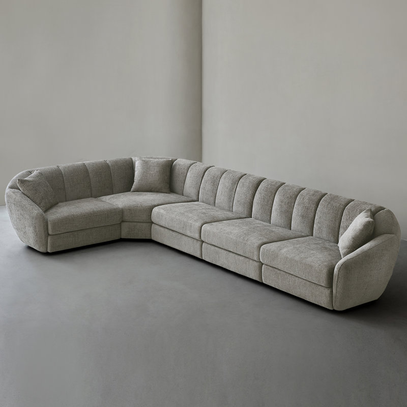 Canapé modulaire en L 4 places moderne en chenille brun clair, H 29,53 po x l 162,99 po x P 90,55 po, Gris foncé, 5