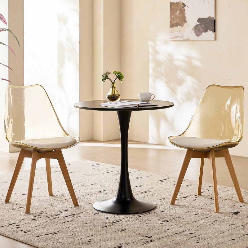 Ensemble de salle à manger moderne 3 pièces, table tulipe ronde 23,6 po avec 2 chaises en acrylique brun clair