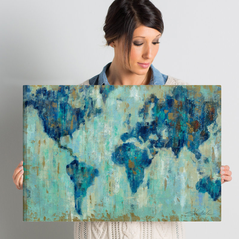 " Map Of The World ", Wrapped Canvas, 32" H x 48" W x 2" D