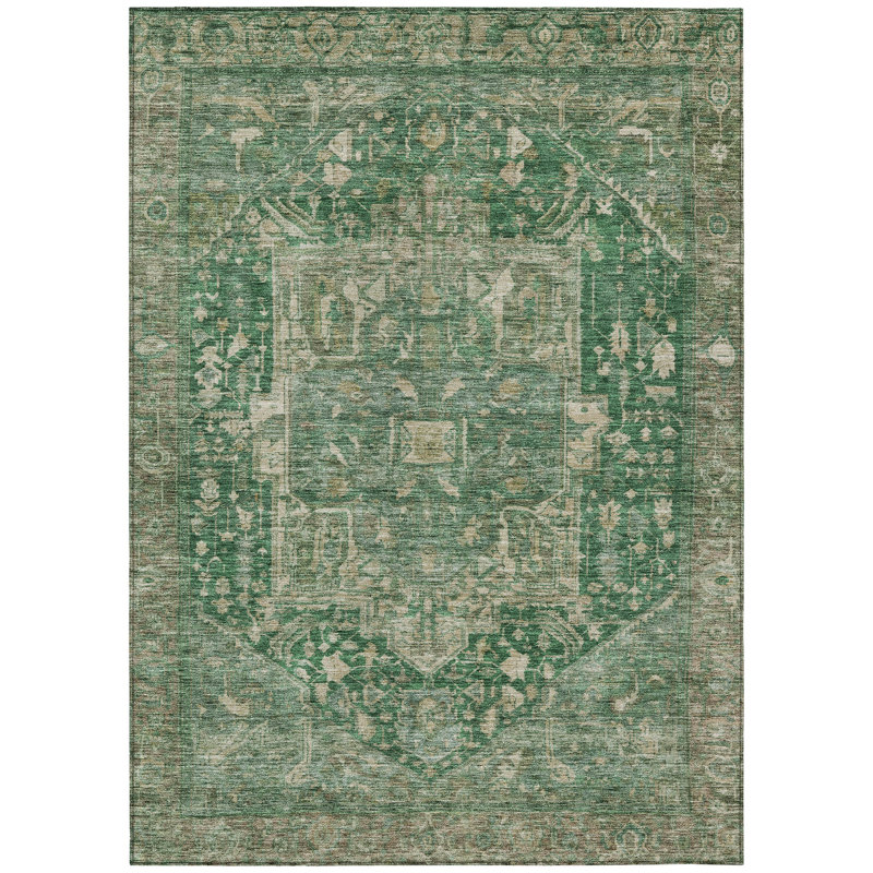 Emerald Synthetic Medallion Washable Rectangular Rug 3' x 5'