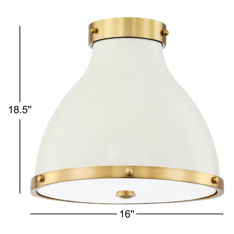 Painted No. 3 - 2 Light Flush Mount By Mark D. Sikes - Aged Brass/Darkest Blue Finish, White/Gold