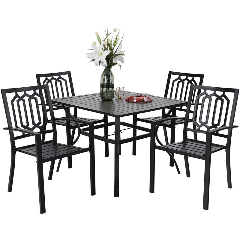 4 - Person Patio Dining Set with Square Table, No, None