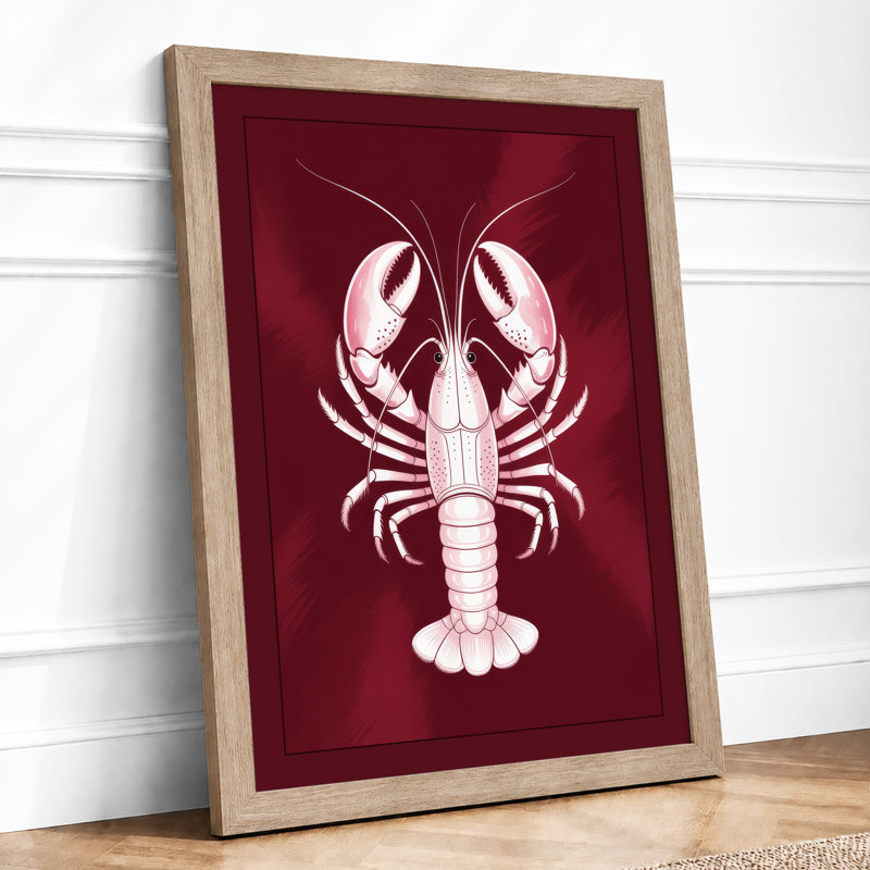 Heraldic Lobster Art Deco - Framed Print, Oak, A4 - 29.7 x 21.0 cm