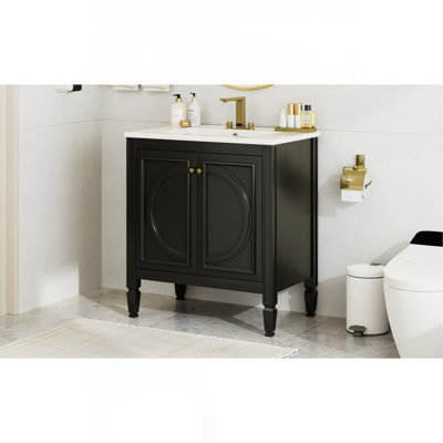 Meuble-lavabo 30 po avec lavabo, deux portes avec tablette, charnières de porte à fermeture en douceur, style rétro, noir