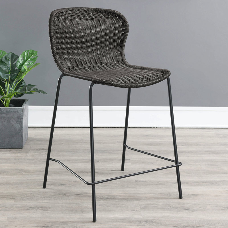 Chaise de comptoir brune en faux rotin (ensemble de 2), Tabouret de comptoir (siège d'une hauteur de 25 p