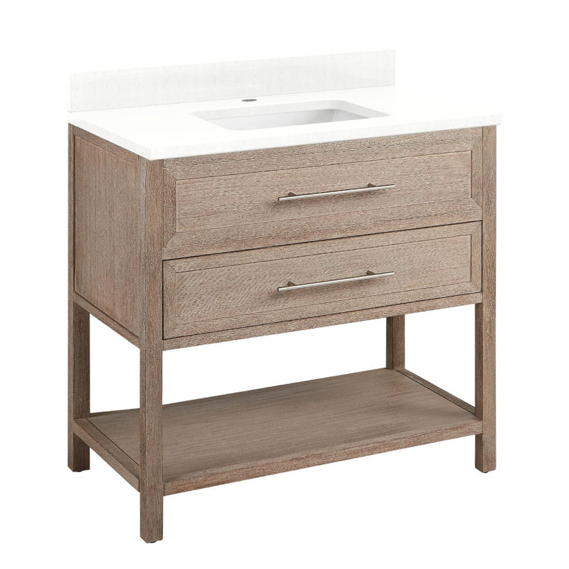 36" Robertson Single Bathroom Vanity Set with Rectangle Undermount Sink, Feathered White Quartz, Single-Hole Centered