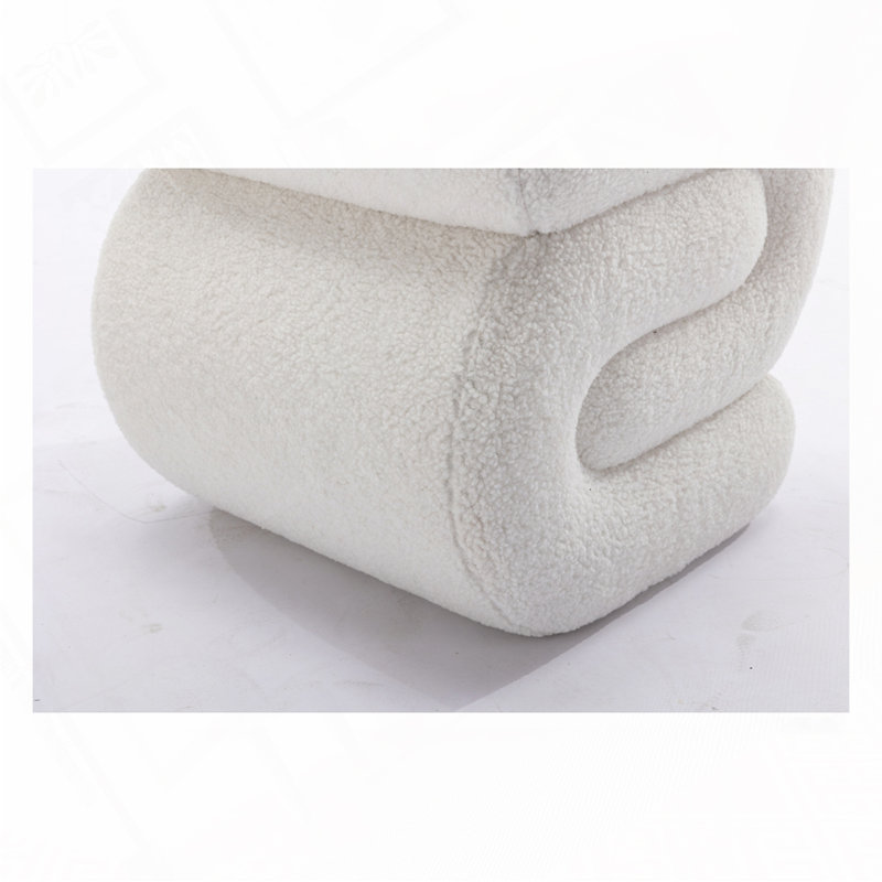 S-shape Ottoman Makeup Stool Footstool, Ivory Teddy