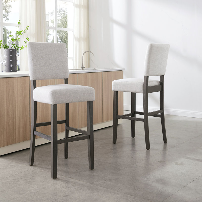 Upholstered Counter Stool with Solid Wood Frame, Gray Wash/Heather Gray, Bar Stool (30" Seat Height)