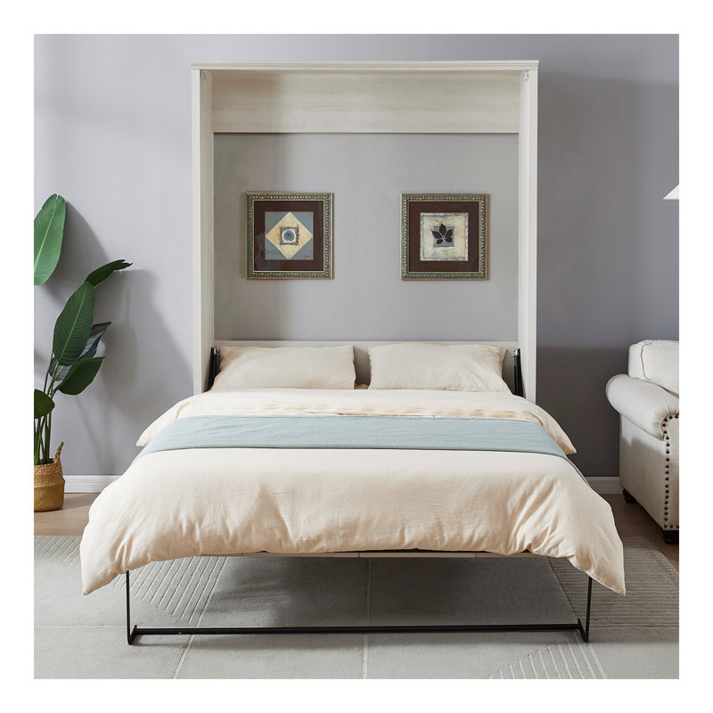 Grand lit escamotable semi-fermé et ouvert grand format, idéal pour la chambre d'amis, pour la chambre à coucher, la chambre d'amis, le bureau personnel, le blanc rustique