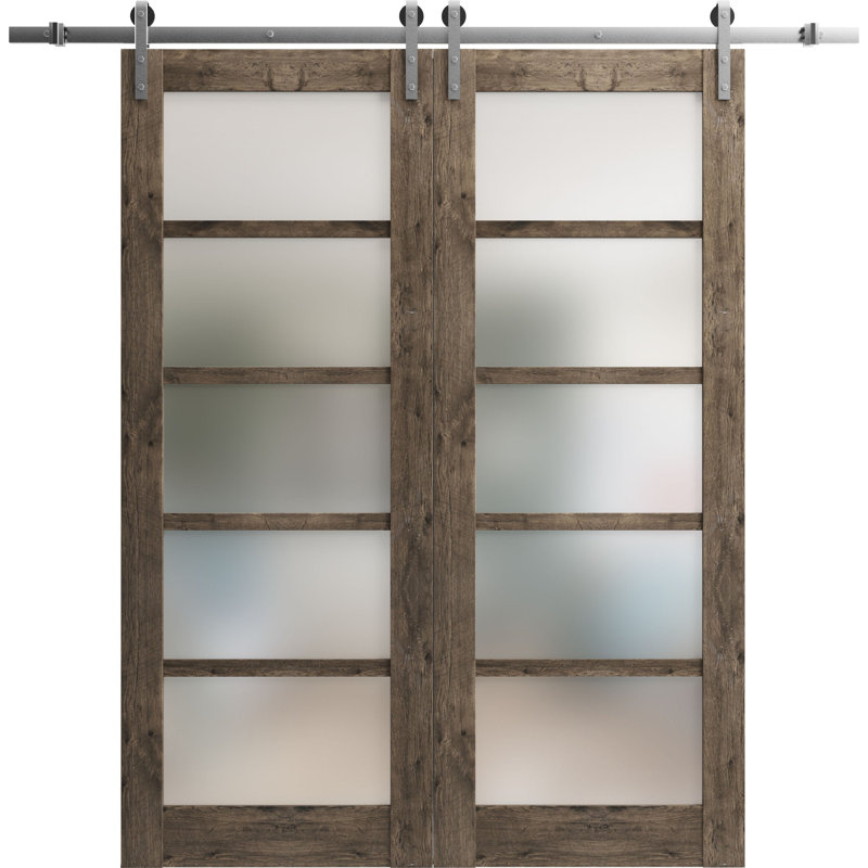 Porte de grange en bois lambrissé sans trousse de quincaillerie d’installation, Chêne cognac, 56 po x 84 po