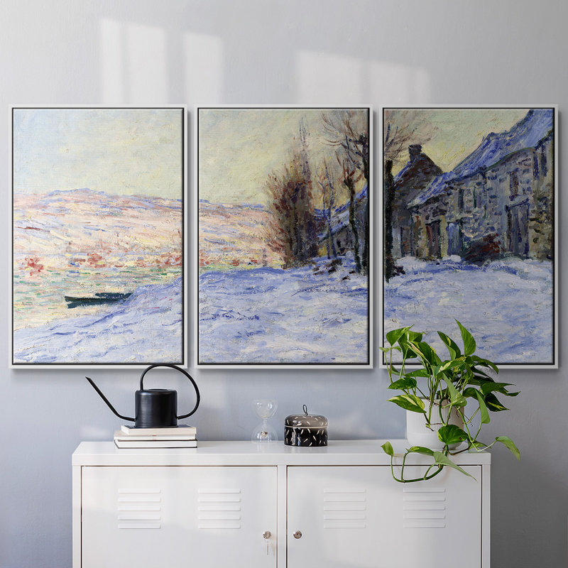 Monet, reproduction sur toile 3 pièces, Blanc, H 36 po x l 75 po x P 2 po