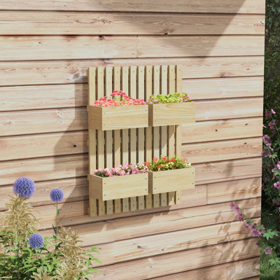 Jardinière surélevée avec treillis pour plantes grimpantes, 31,5 po de hauteur, 4 boîtes, réglable, auto-drainante, jardin en bois naturel avec fleurs et herbes, drainage,