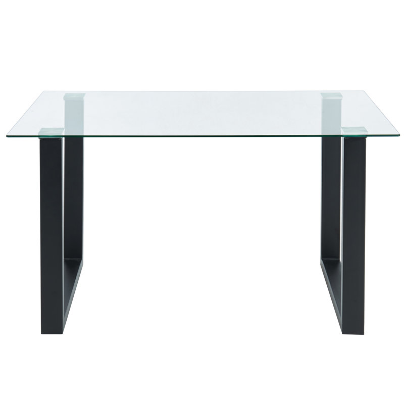 Adymn Glass Top Metal Base Dining Table, Black